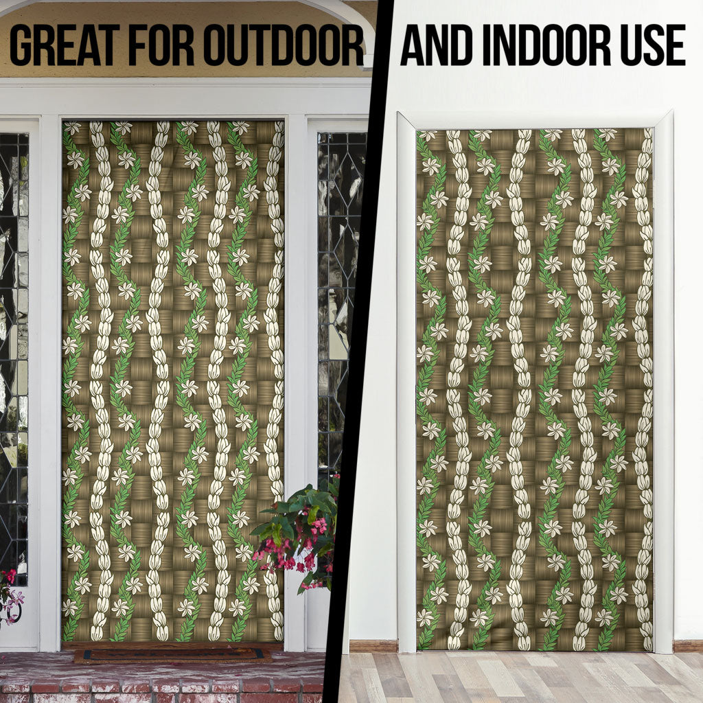 Pikake Maile Tiare Lei Door Cover Natural Lauhala Pattern