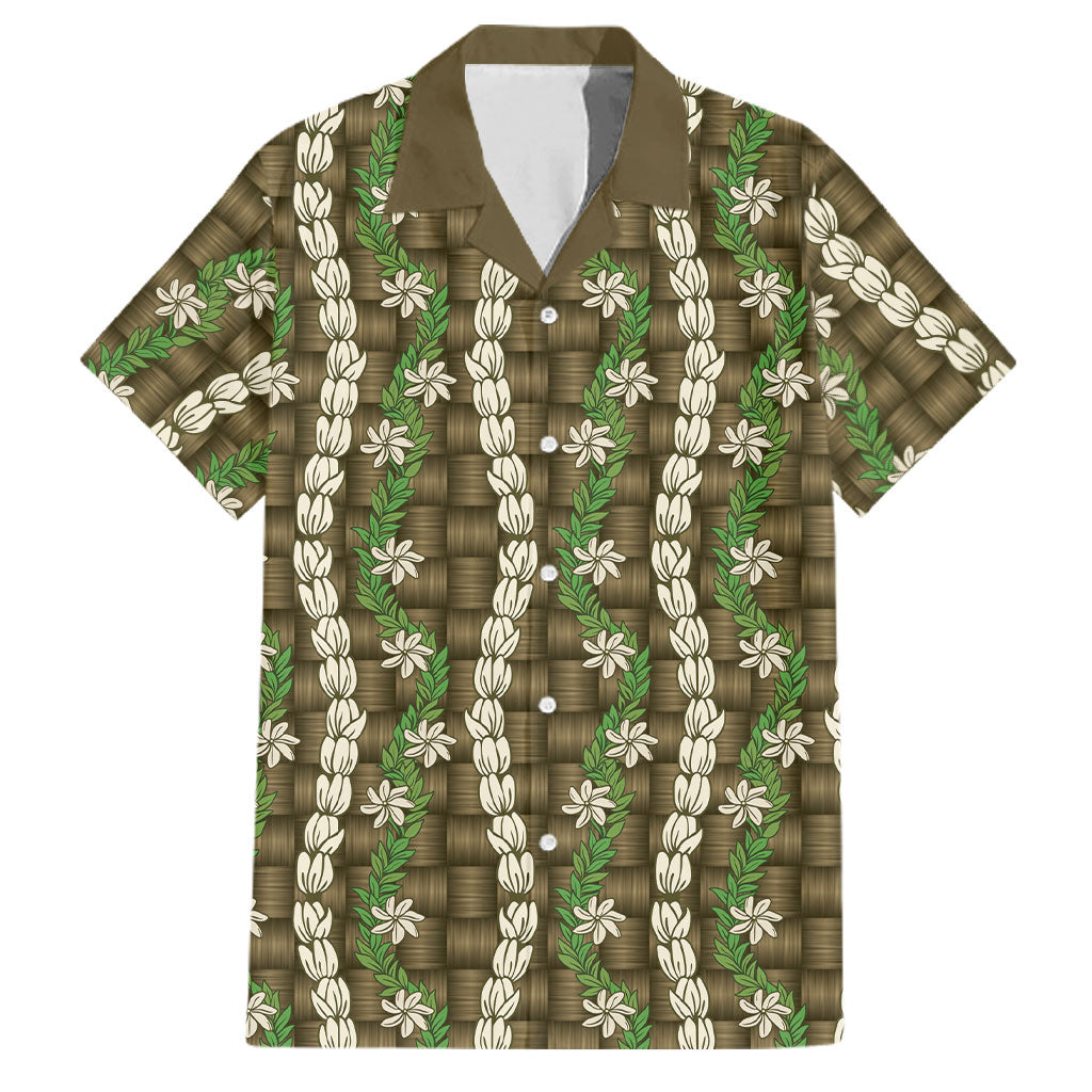 Pikake Maile Tiare Lei Family Matching Mermaid Dress and Hawaiian Shirt Natural Lauhala Pattern