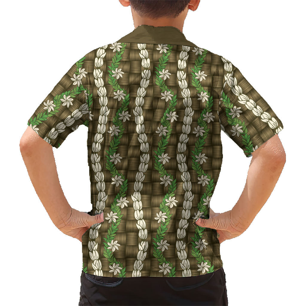 Pikake Maile Tiare Lei Family Matching Off Shoulder Short Dress and Hawaiian Shirt Natural Lauhala Pattern