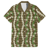 Pikake Maile Tiare Lei Family Matching Tank Maxi Dress and Hawaiian Shirt Natural Lauhala Pattern