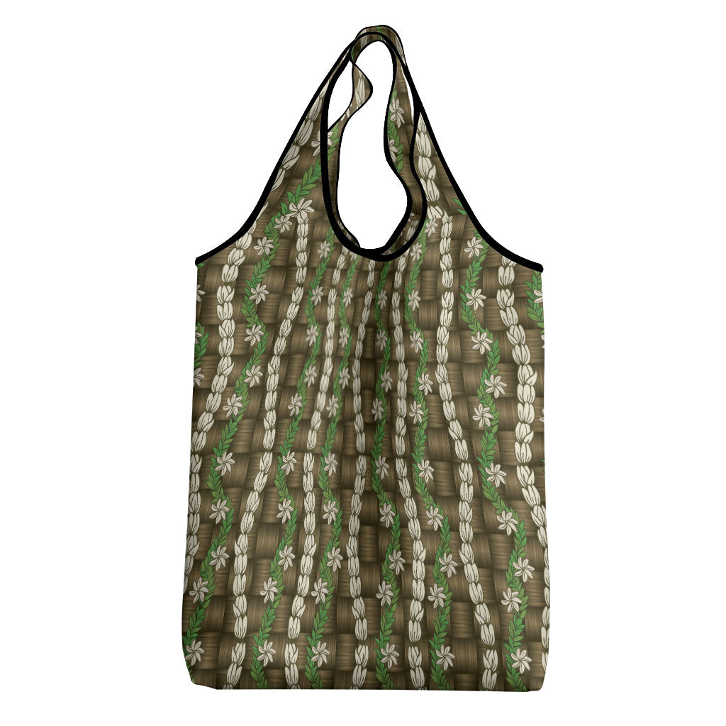 Pikake Maile Tiare Lei Grocery Bag Natural Lauhala Pattern