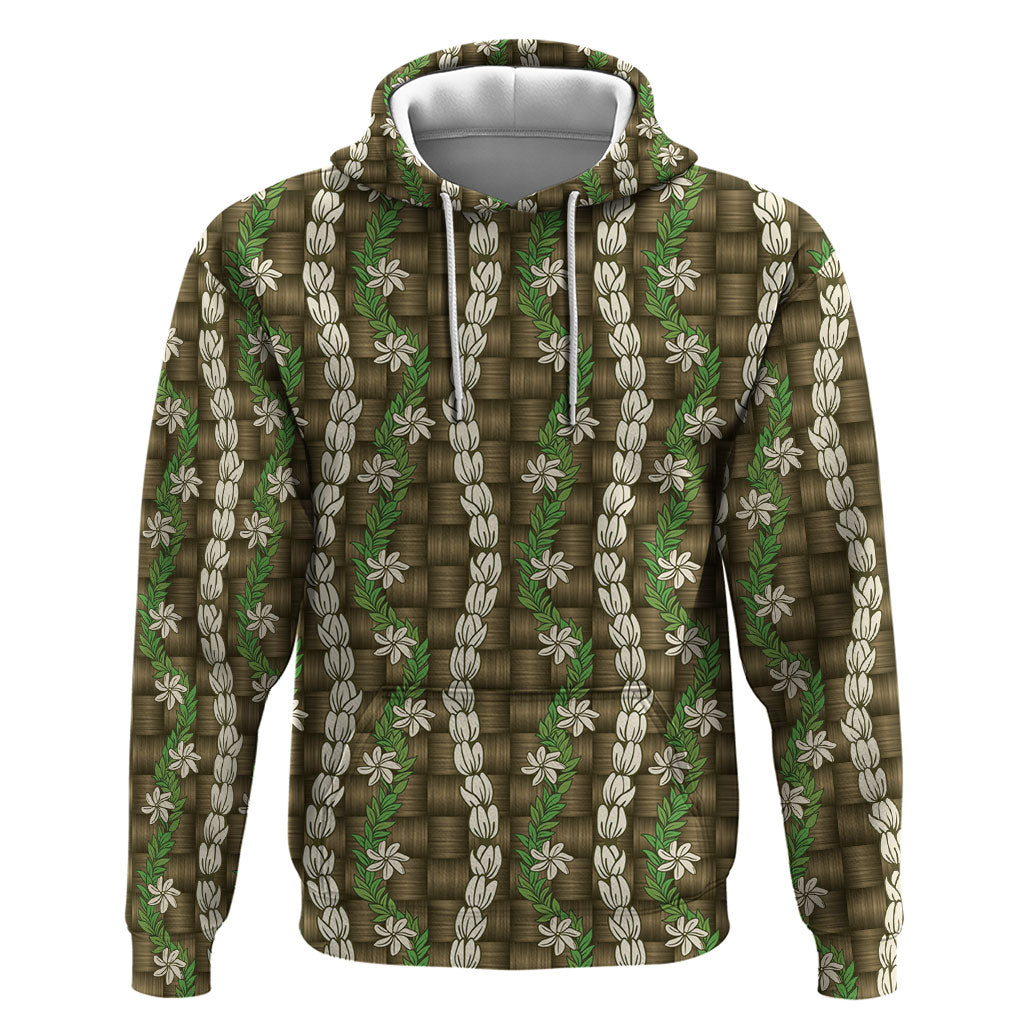 Pikake Maile Tiare Lei Hoodie Natural Lauhala Pattern LT01 Pullover Hoodie Brown - Polynesian Pride