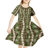 Pikake Maile Tiare Lei Kid Short Sleeve Dress Natural Lauhala Pattern