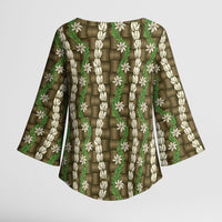 Pikake Maile Tiare Lei Kimono Sleeve Blouse Natural Lauhala Pattern
