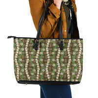 Pikake Maile Tiare Lei Leather Tote Bag Natural Lauhala Pattern