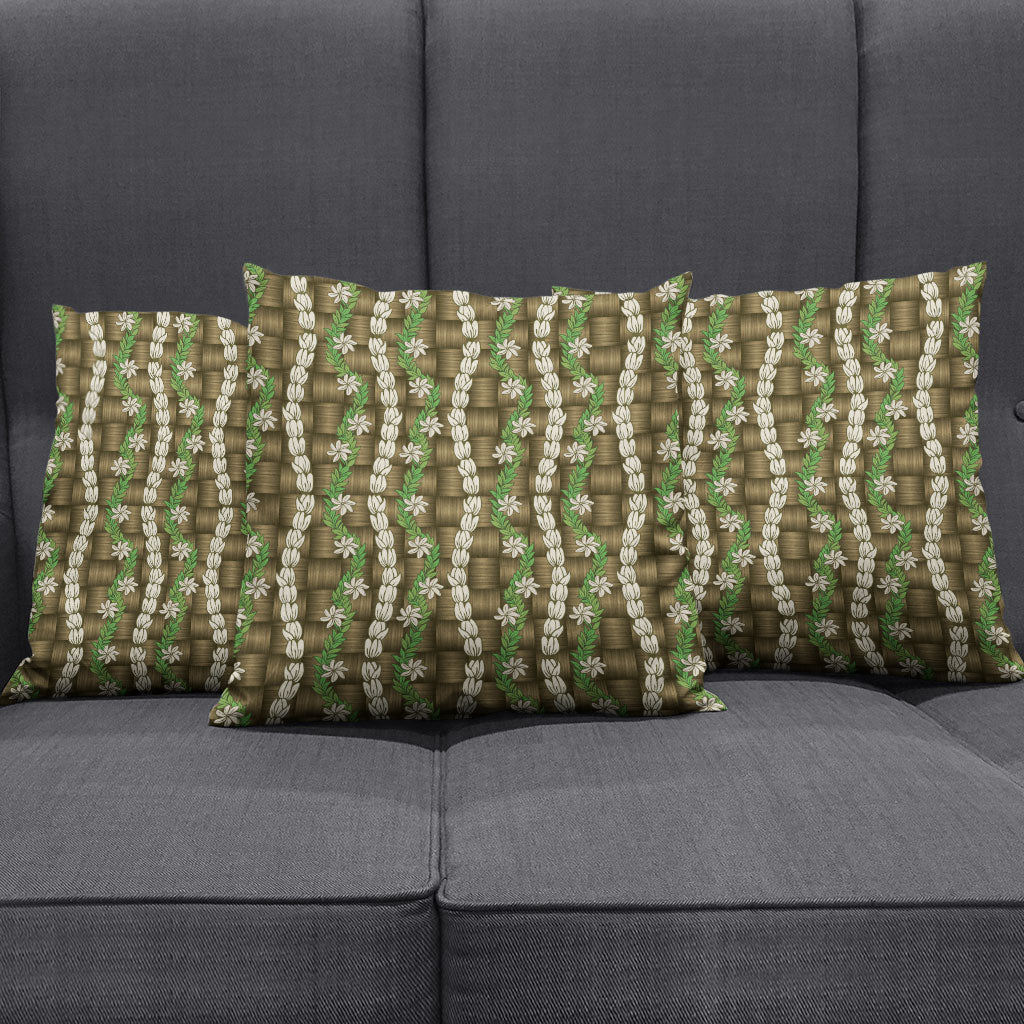 Pikake Maile Tiare Lei Pillow Cover Natural Lauhala Pattern