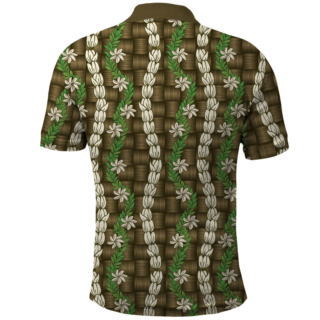 Pikake Maile Tiare Lei Polo Shirt Natural Lauhala Pattern