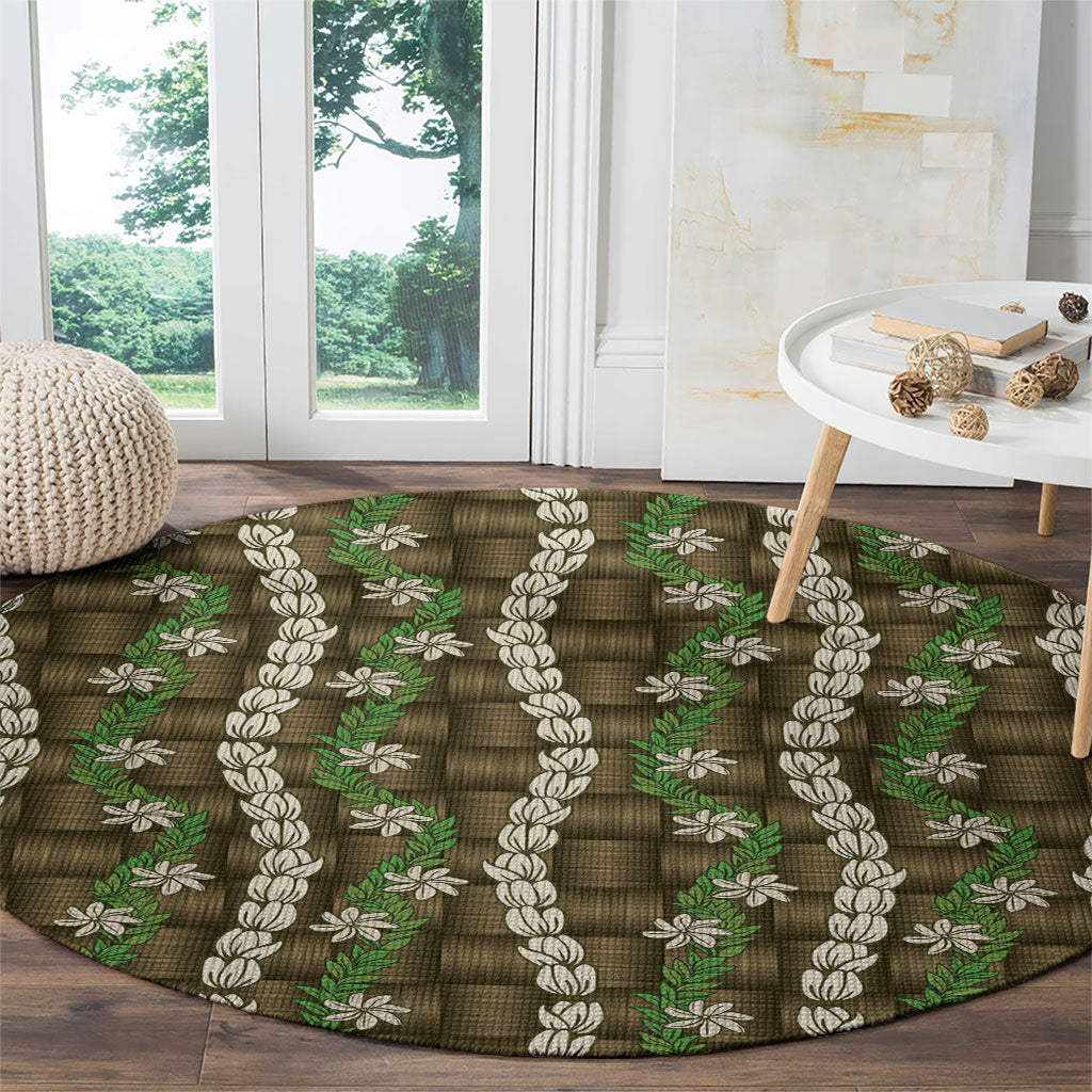 Pikake Maile Tiare Lei Round Carpet Natural Lauhala Pattern