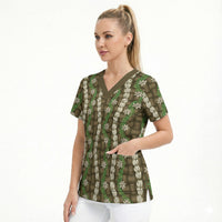 Pikake Maile Tiare Lei Scrub Top Natural Lauhala Pattern