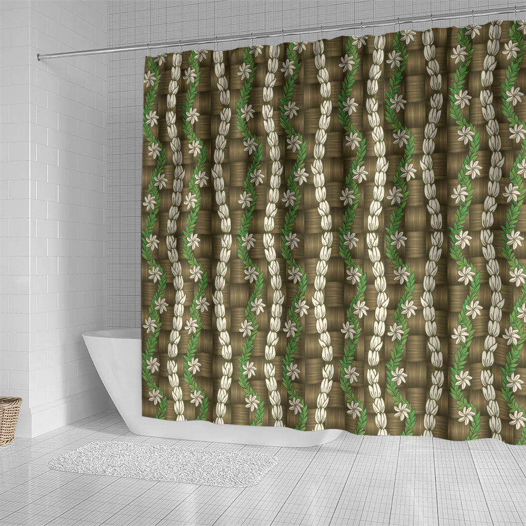 Pikake Maile Tiare Lei Shower Curtain Natural Lauhala Pattern