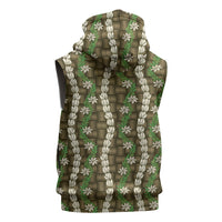 Pikake Maile Tiare Lei Sleeveless Zip Hoodie Natural Lauhala Pattern