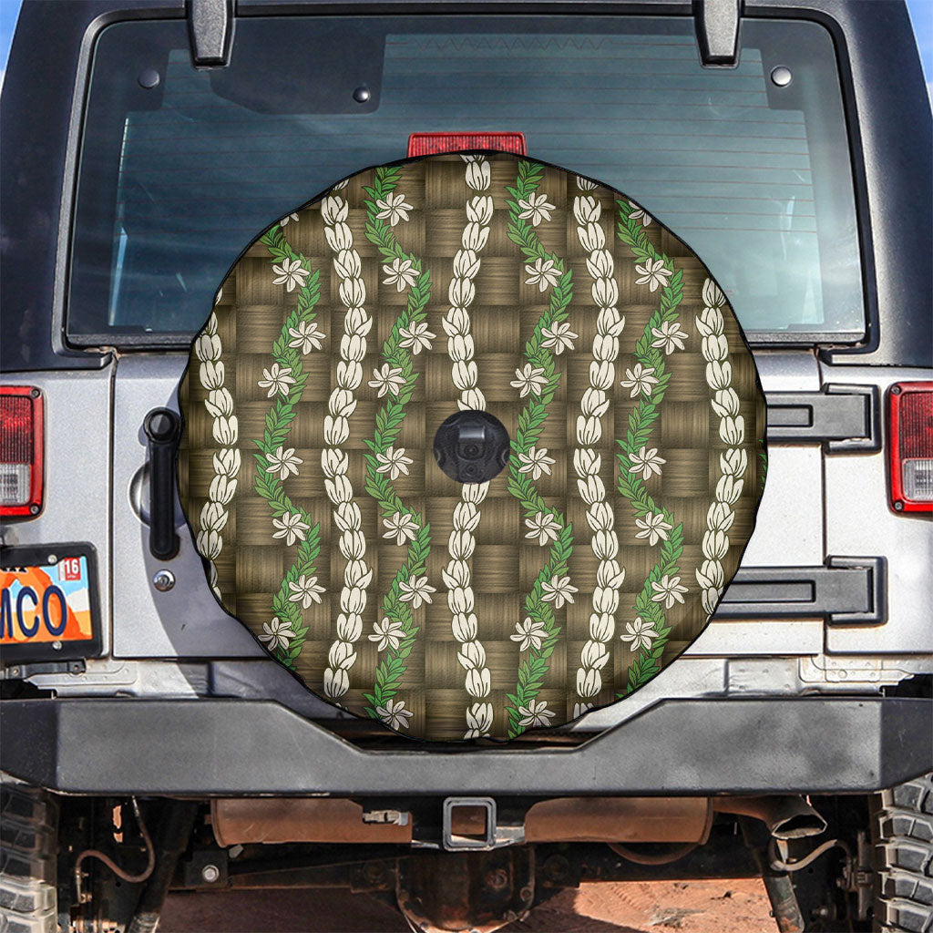 Pikake Maile Tiare Lei Spare Tire Cover Natural Lauhala Pattern