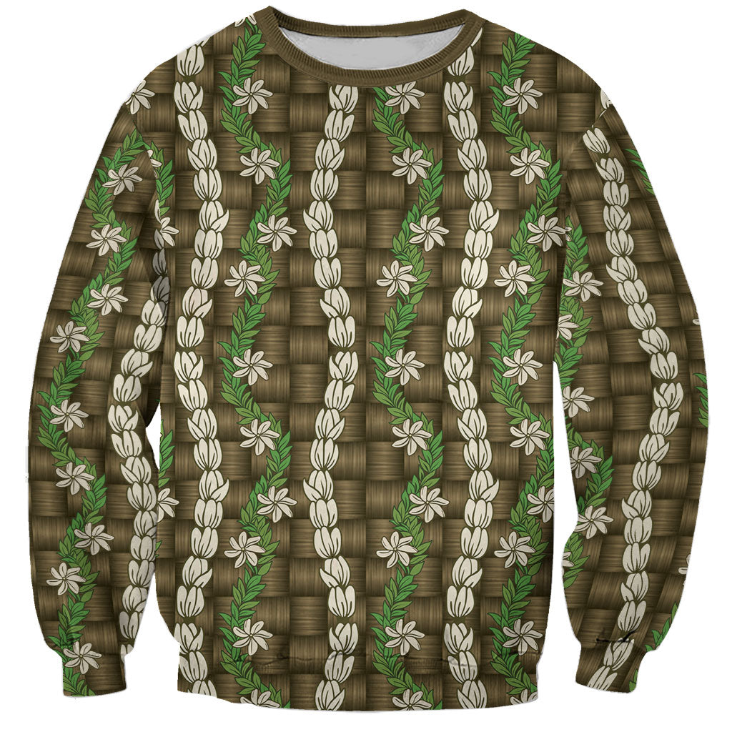 Pikake Maile Tiare Lei Sweatshirt Natural Lauhala Pattern