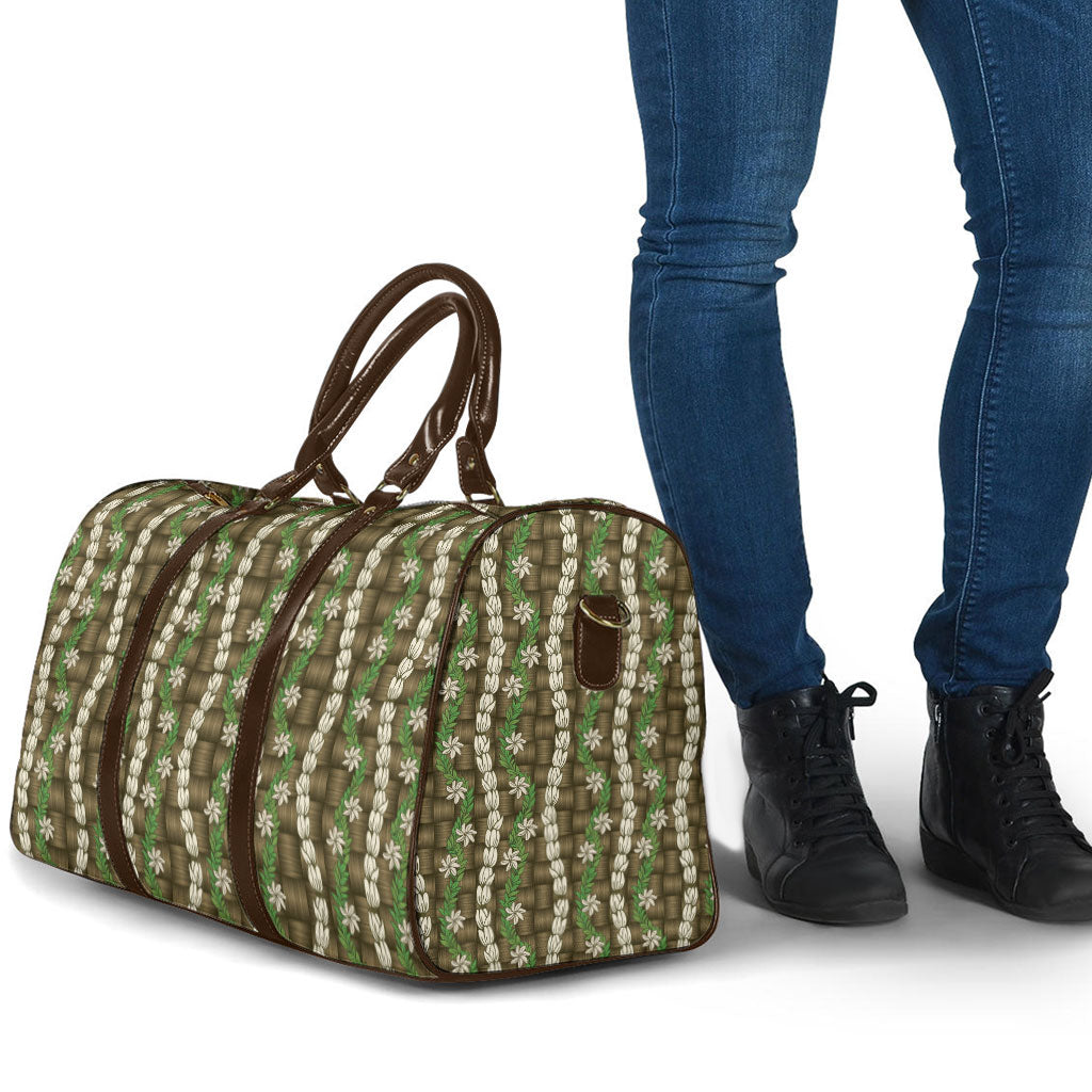 Pikake Maile Tiare Lei Travel Bag Natural Lauhala Pattern