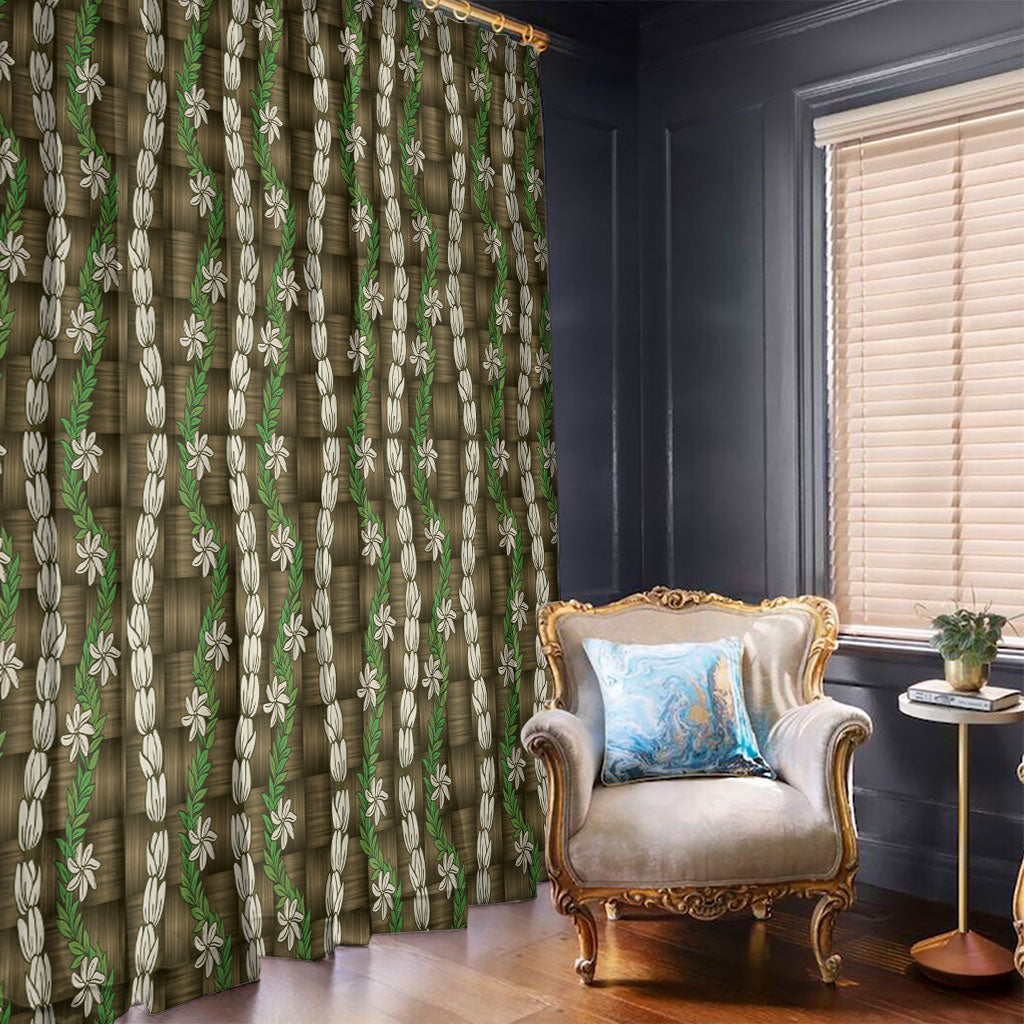 Pikake Maile Tiare Lei Window Curtain Natural Lauhala Pattern
