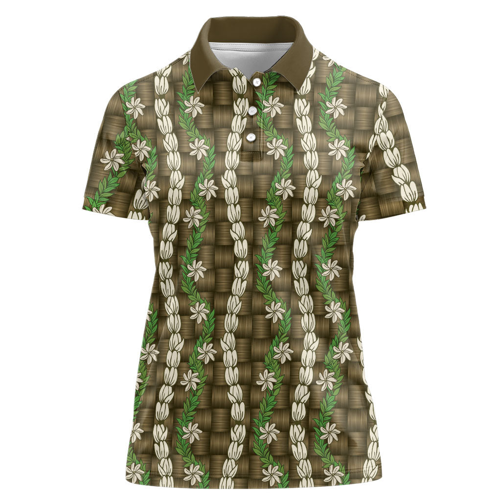 Pikake Maile Tiare Lei Women Polo Shirt Natural Lauhala Pattern LT01 Female Brown - Polynesian Pride