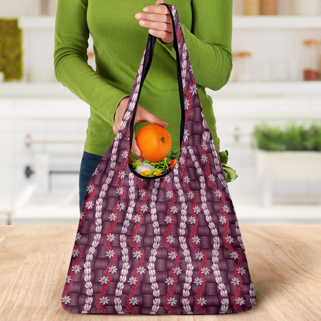 Pikake Maile Tiare Lei Grocery Bag Akala Lauhala Pattern