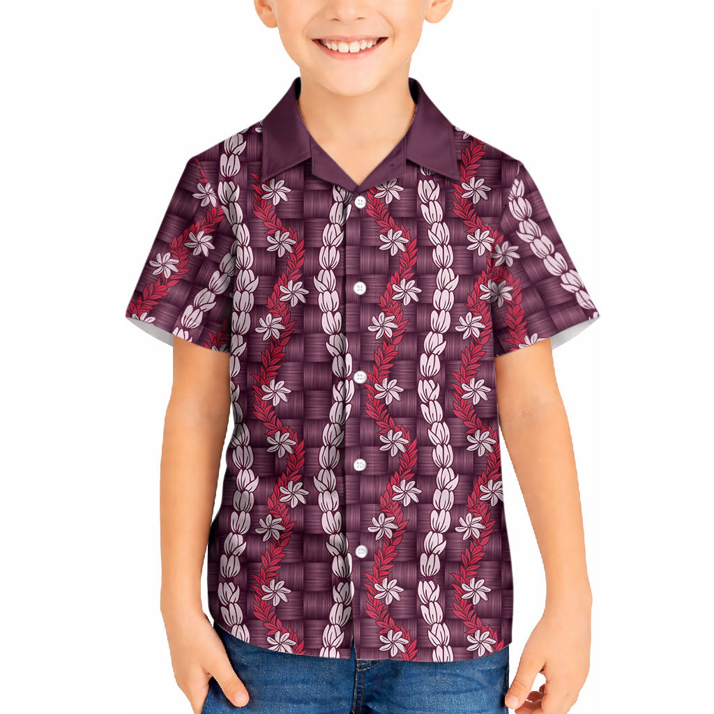 Pikake Maile Tiare Lei Kid Hawaiian Shirt Akala Lauhala Pattern LT01 Kid Pink - Polynesian Pride