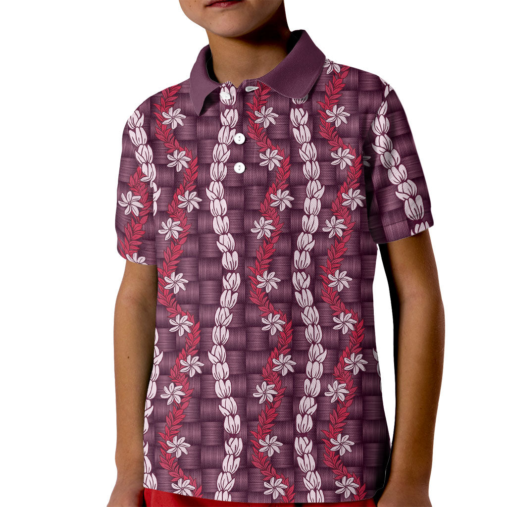 Pikake Maile Tiare Lei Kid Polo Shirt Akala Lauhala Pattern LT01 Kid Pink - Polynesian Pride