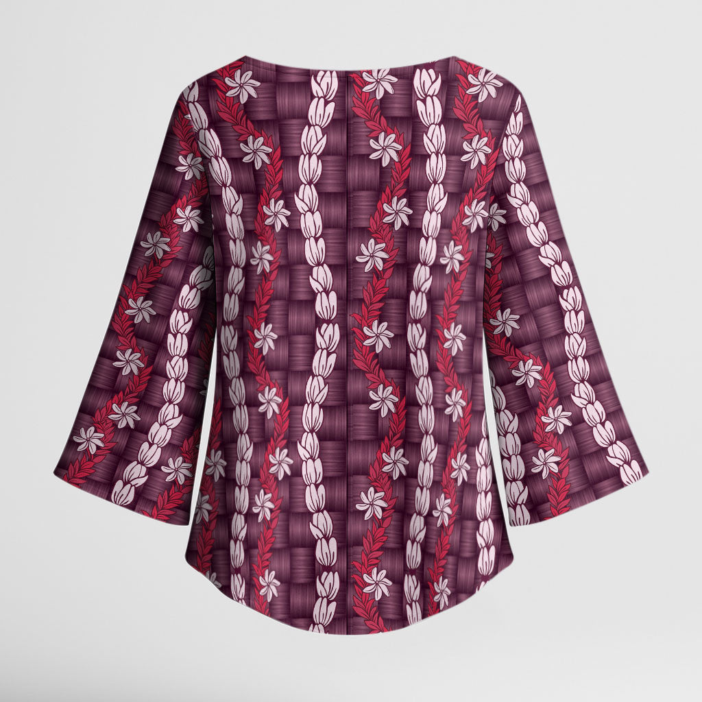 Pikake Maile Tiare Lei Kimono Sleeve Blouse Akala Lauhala Pattern