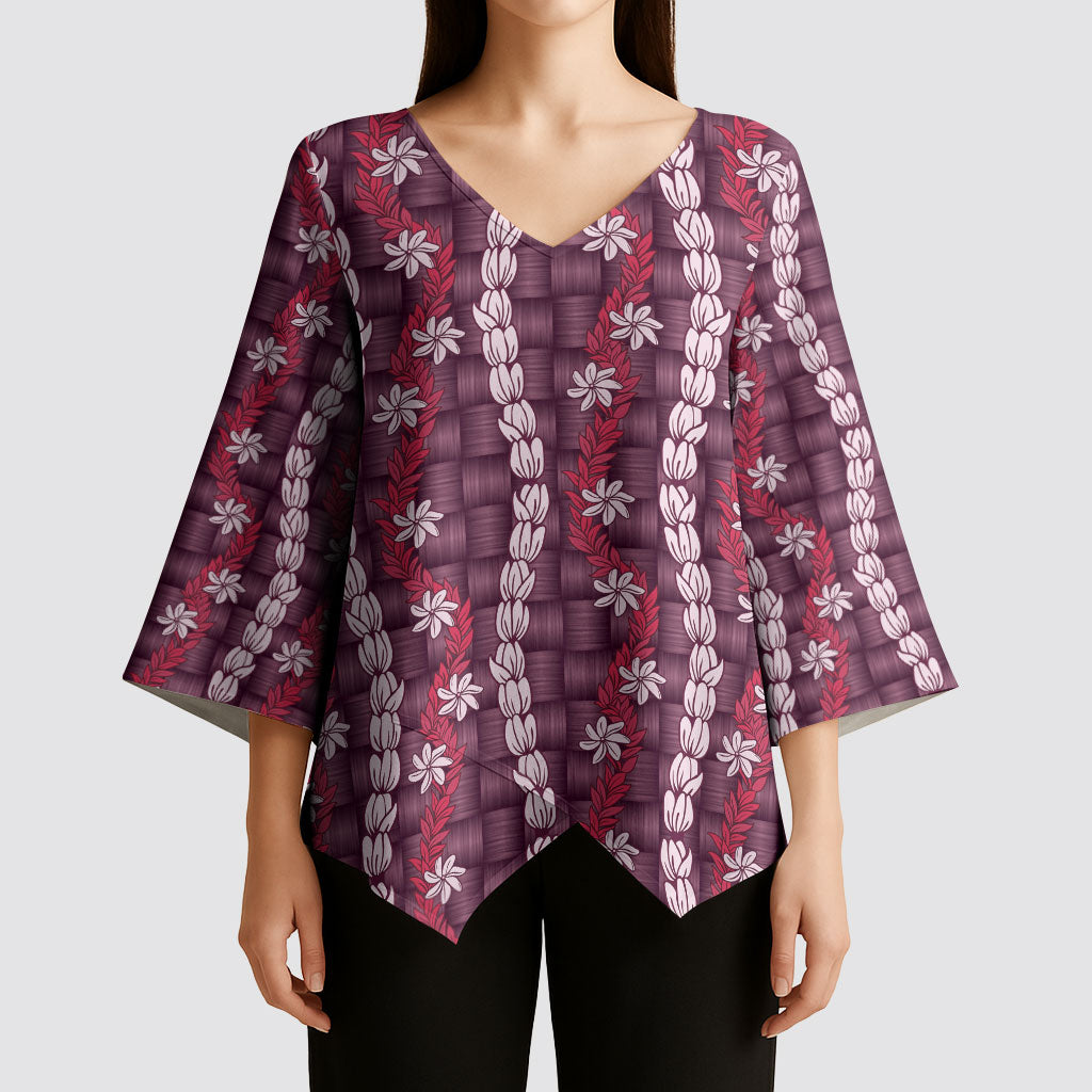 Pikake Maile Tiare Lei Kimono Sleeve Blouse Akala Lauhala Pattern