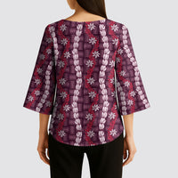 Pikake Maile Tiare Lei Kimono Sleeve Blouse Akala Lauhala Pattern