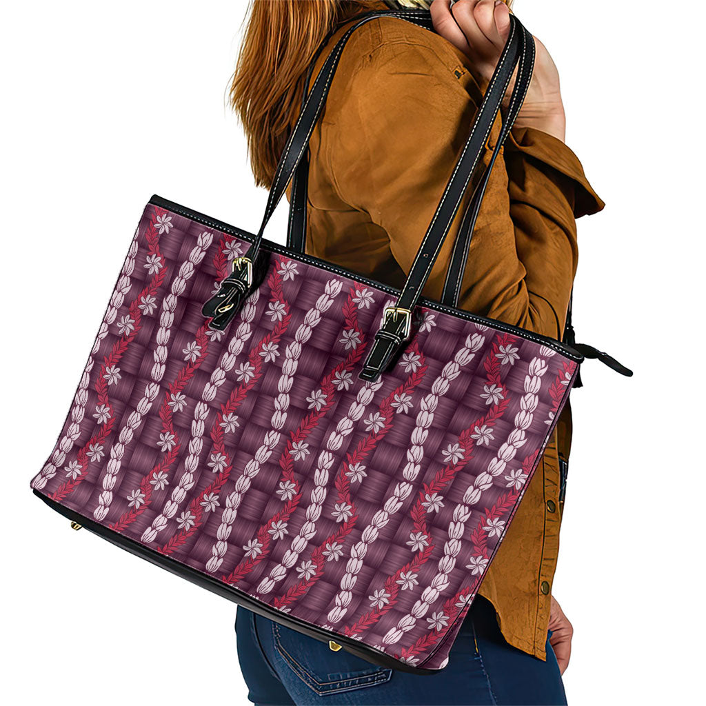 Pikake Maile Tiare Lei Leather Tote Bag Akala Lauhala Pattern
