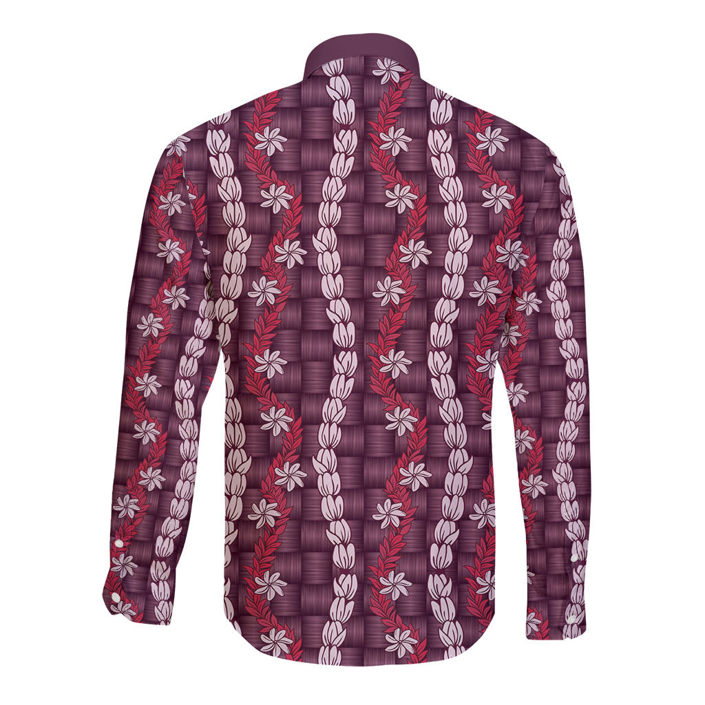 Pikake Maile Tiare Lei Long Sleeve Button Shirt Akala Lauhala Pattern