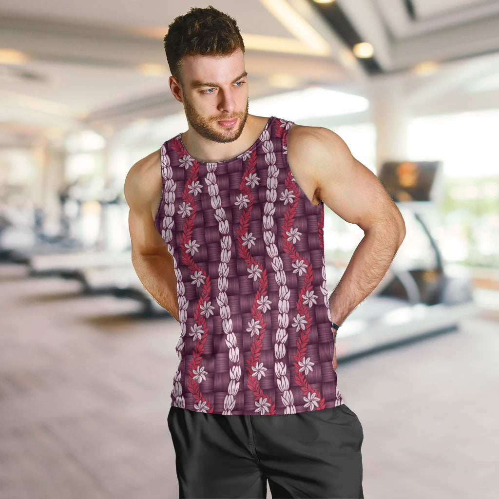 Pikake Maile Tiare Lei Men Tank Top Akala Lauhala Pattern