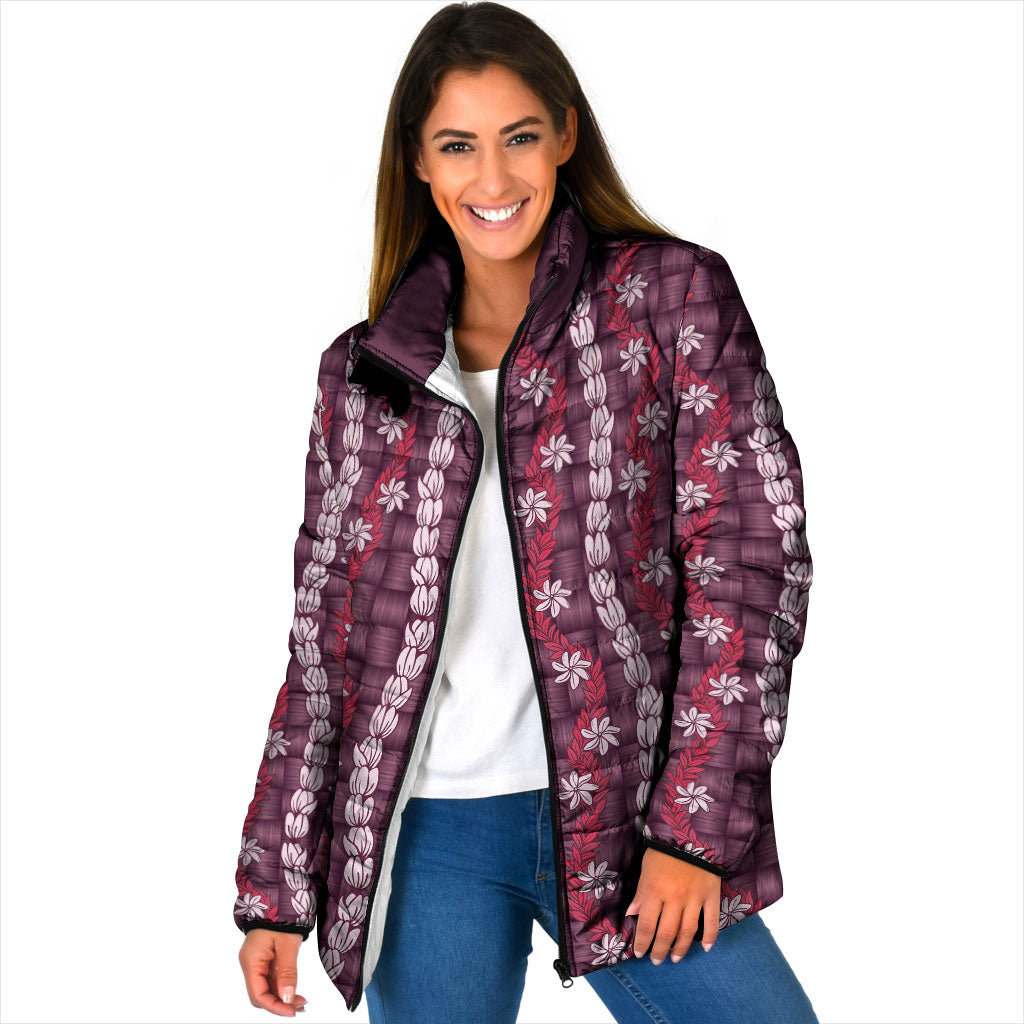 Pikake Maile Tiare Lei Padded Jacket Akala Lauhala Pattern