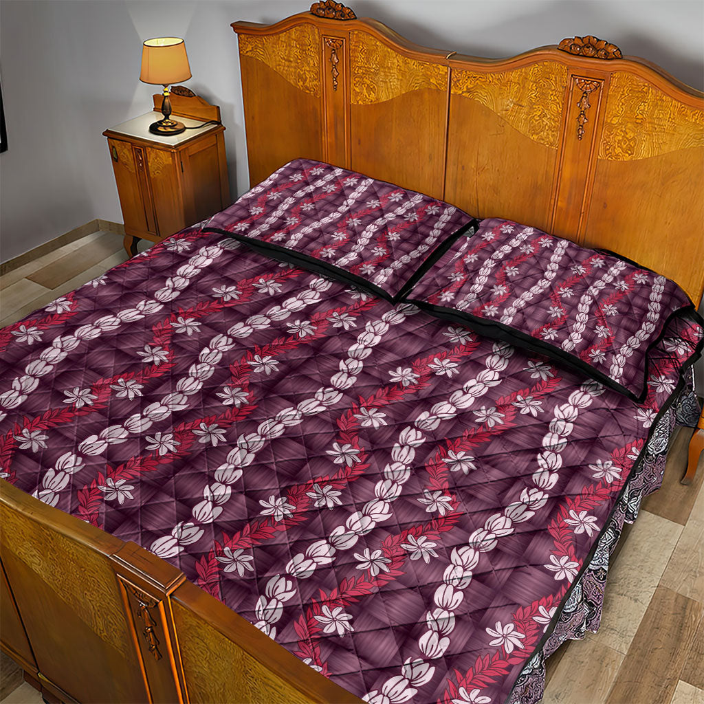 Pikake Maile Tiare Lei Quilt Bed Set Akala Lauhala Pattern