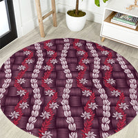 Pikake Maile Tiare Lei Round Carpet Akala Lauhala Pattern