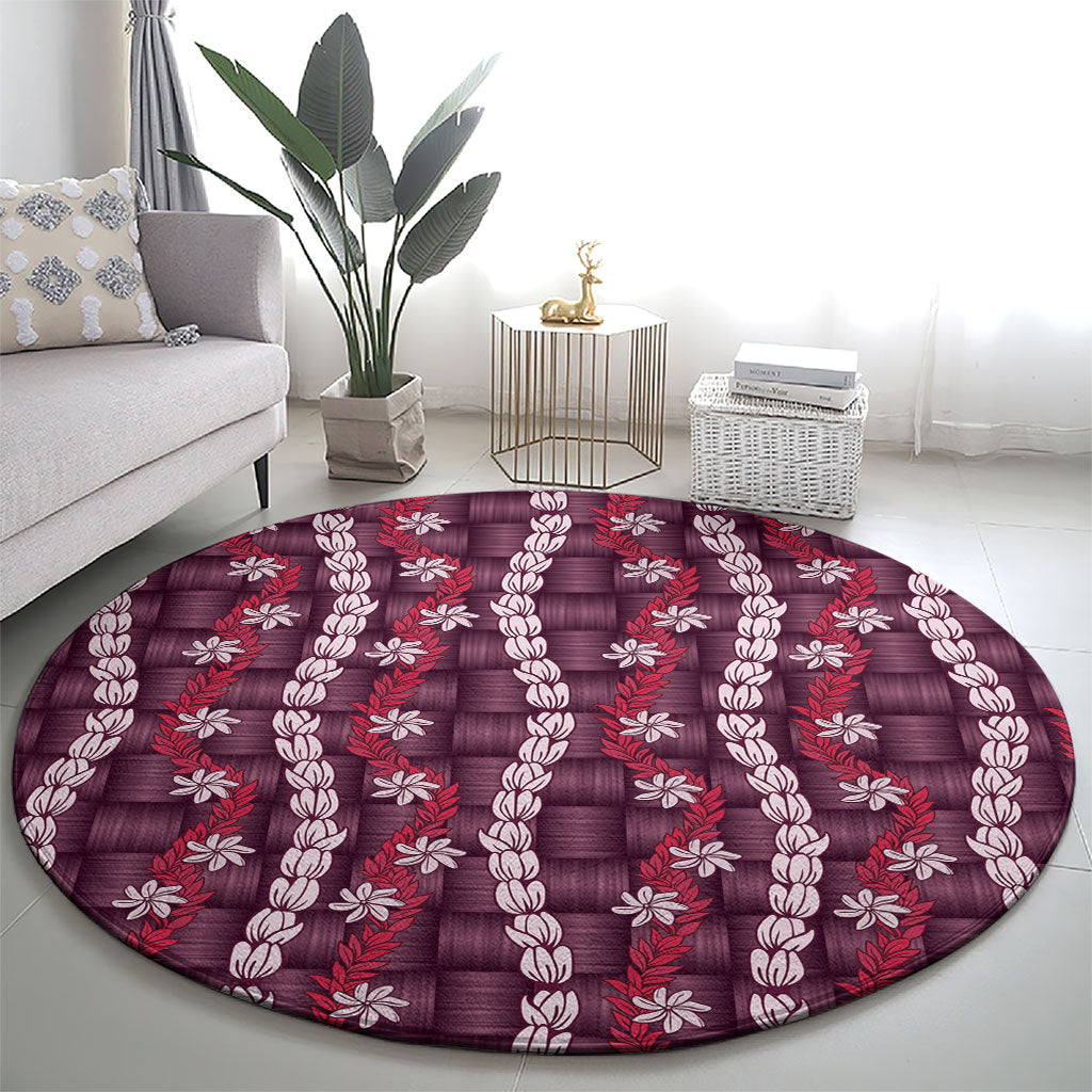 Pikake Maile Tiare Lei Round Carpet Akala Lauhala Pattern