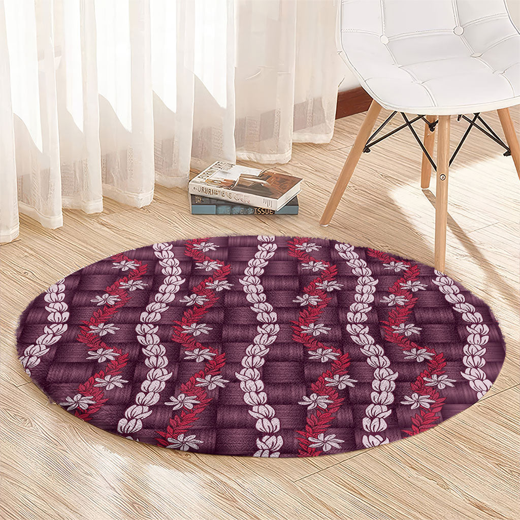 Pikake Maile Tiare Lei Round Carpet Akala Lauhala Pattern