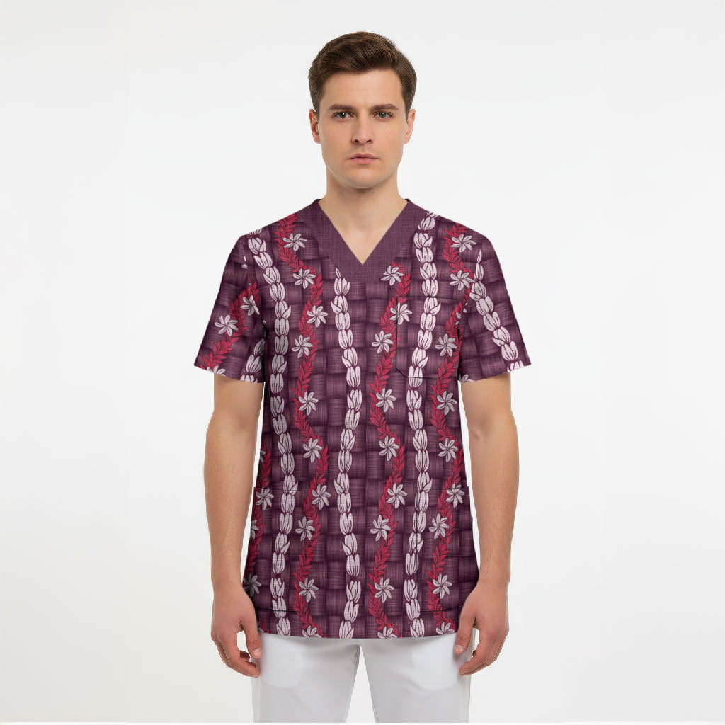 Pikake Maile Tiare Lei Scrub Top Akala Lauhala Pattern