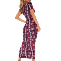 Pikake Maile Tiare Lei Short Sleeve Bodycon Dress Akala Lauhala Pattern