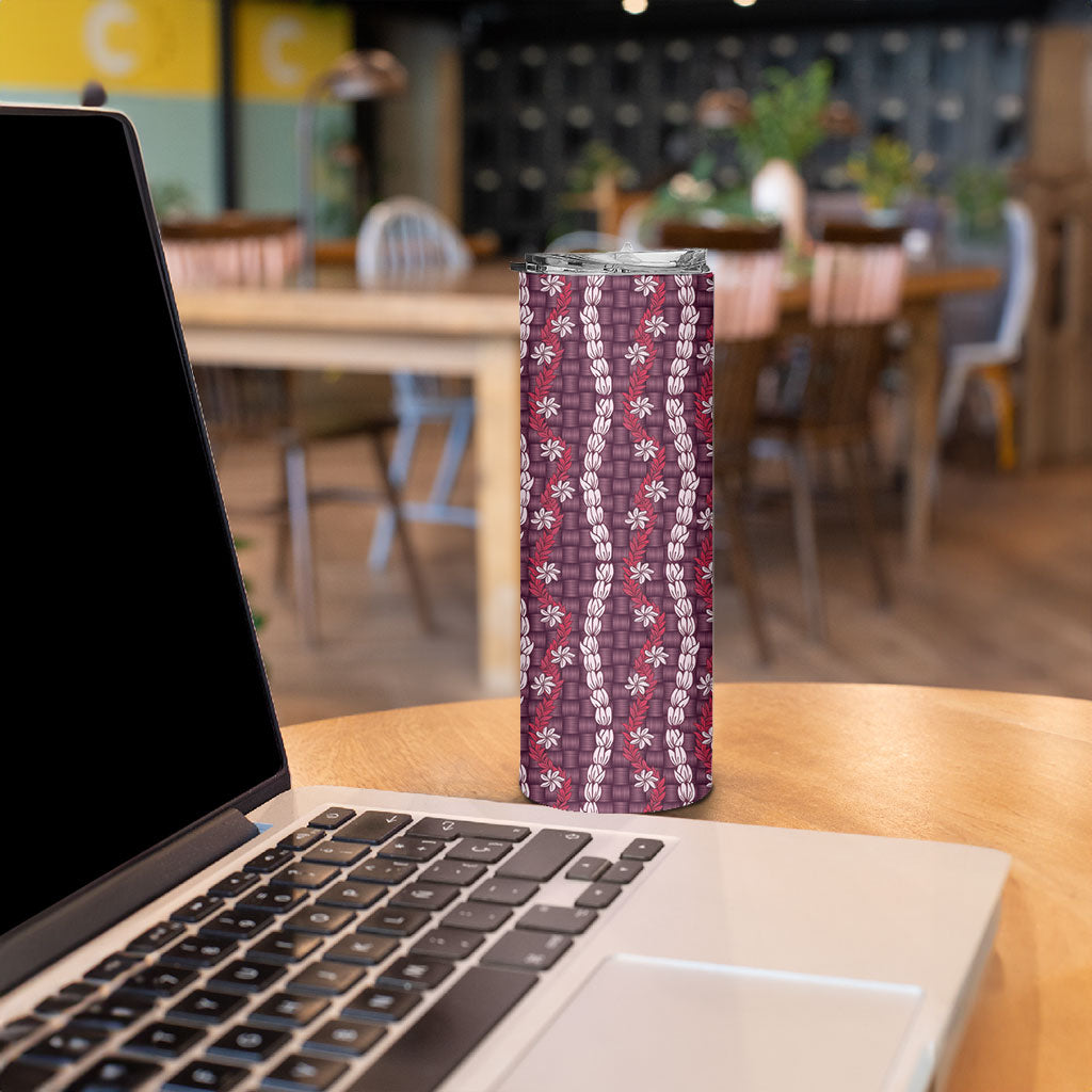 Pikake Maile Tiare Lei Skinny Tumbler Akala Lauhala Pattern