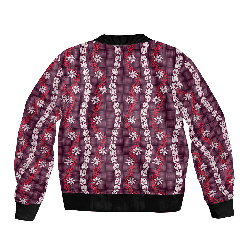 Pikake Maile Tiare Lei Sleeve Zip Bomber Jacket Akala Lauhala Pattern