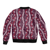 Pikake Maile Tiare Lei Sleeve Zip Bomber Jacket Akala Lauhala Pattern