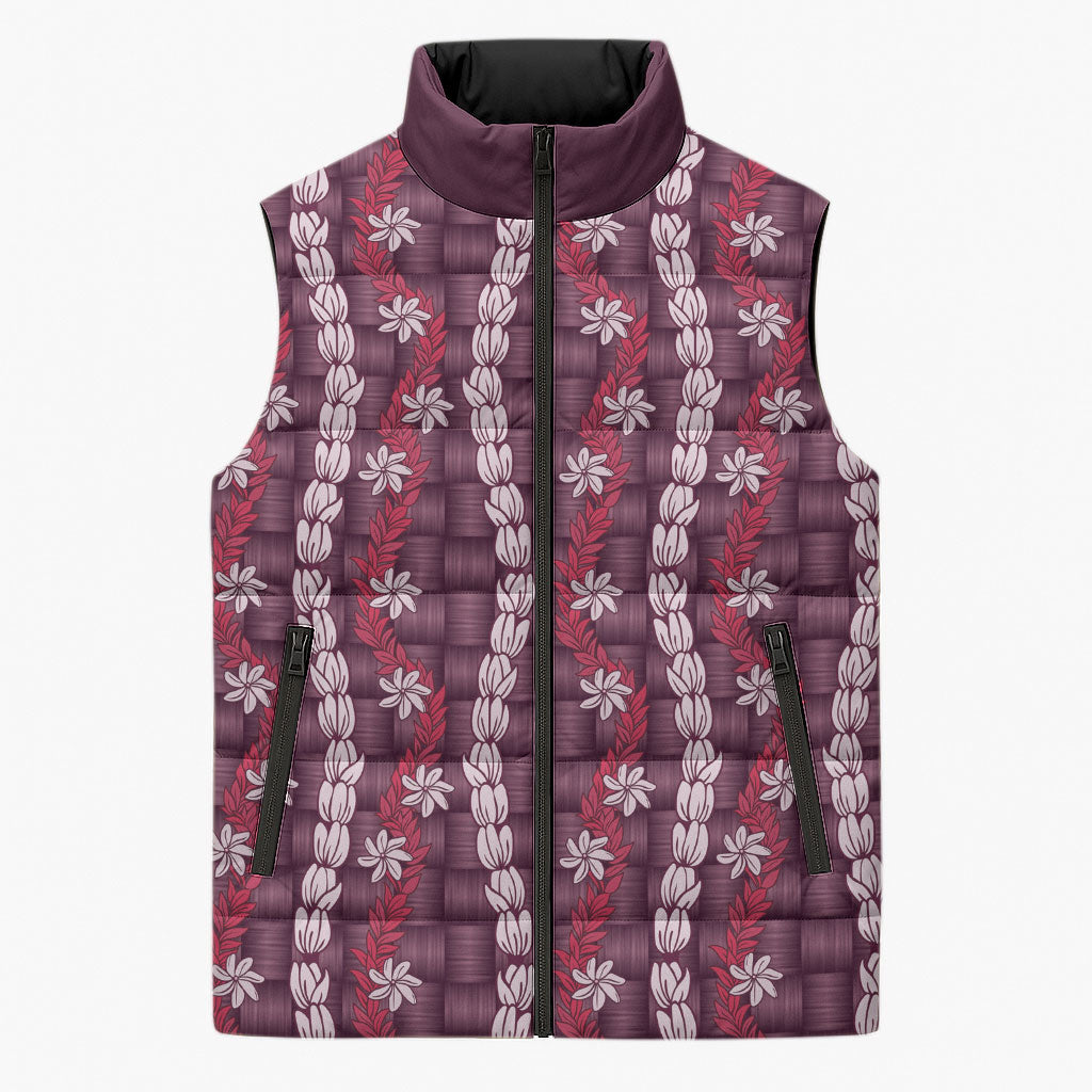 Pikake Maile Tiare Lei Sleeveless Puffer Jacket Akala Lauhala Pattern
