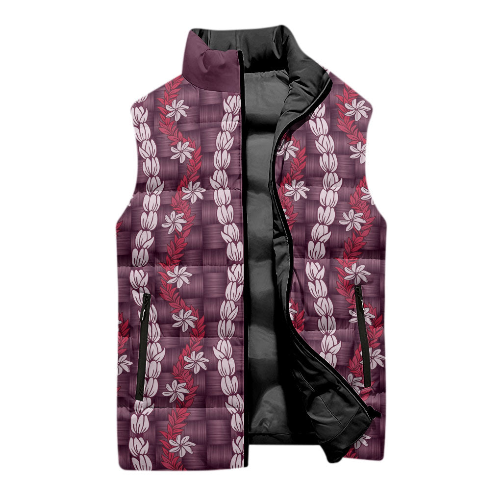 Pikake Maile Tiare Lei Sleeveless Puffer Jacket Akala Lauhala Pattern