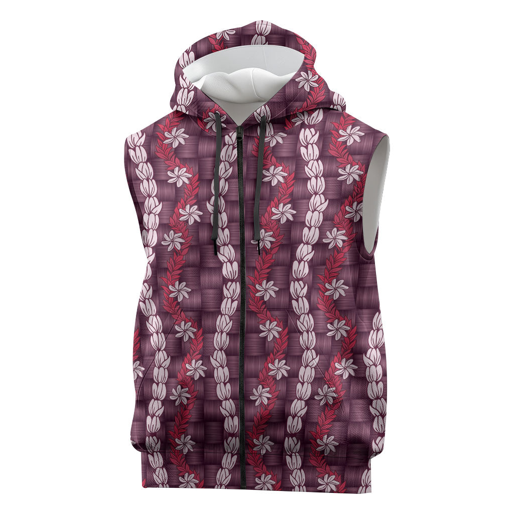 Pikake Maile Tiare Lei Sleeveless Zip Hoodie Akala Lauhala Pattern LT01 Pink - Polynesian Pride
