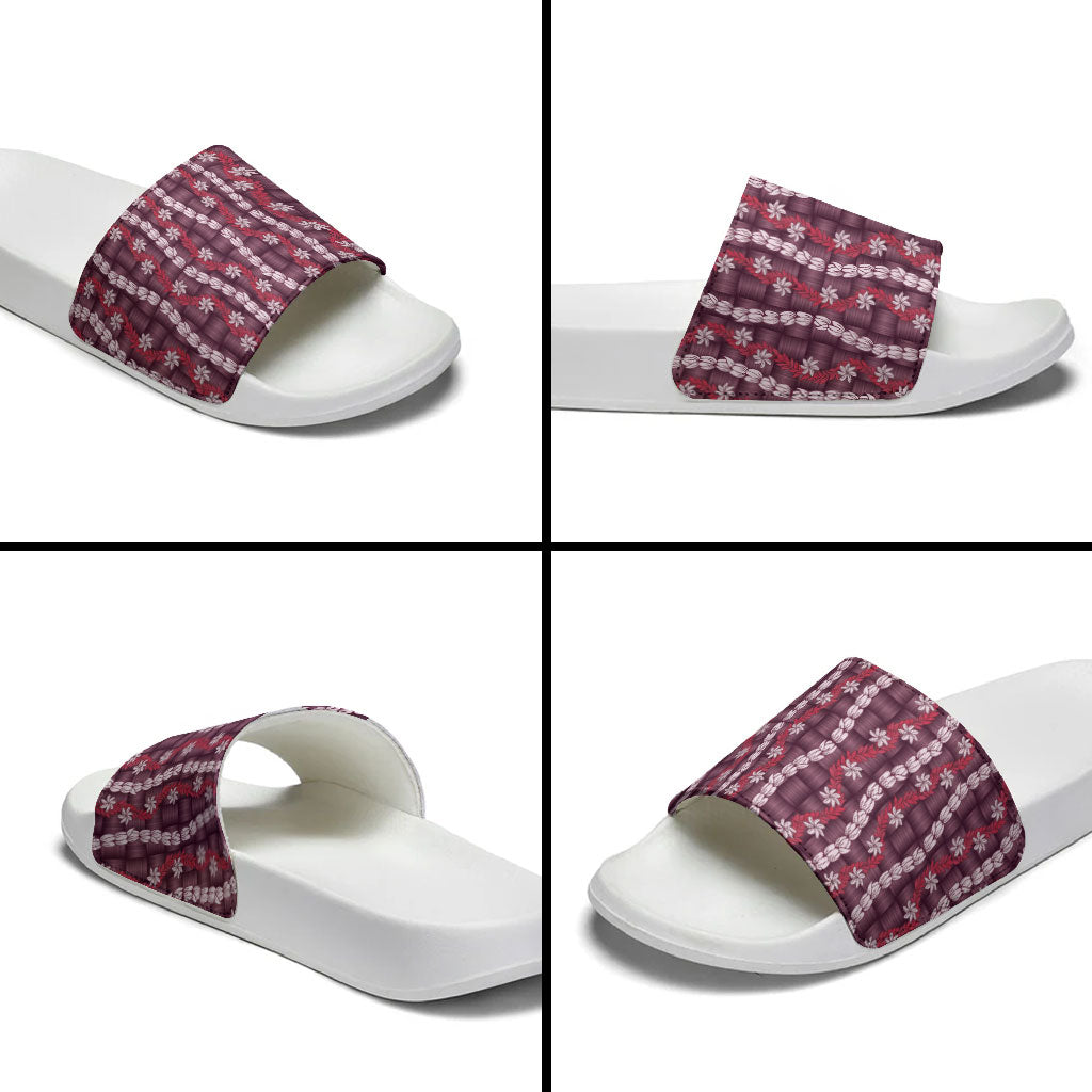 Pikake Maile Tiare Lei Slide Sandals Akala Lauhala Pattern