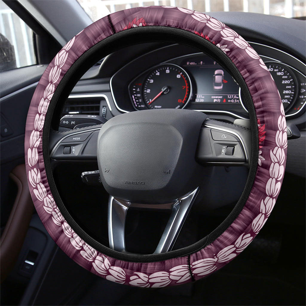 Pikake Maile Tiare Lei Steering Wheel Cover Akala Lauhala Pattern