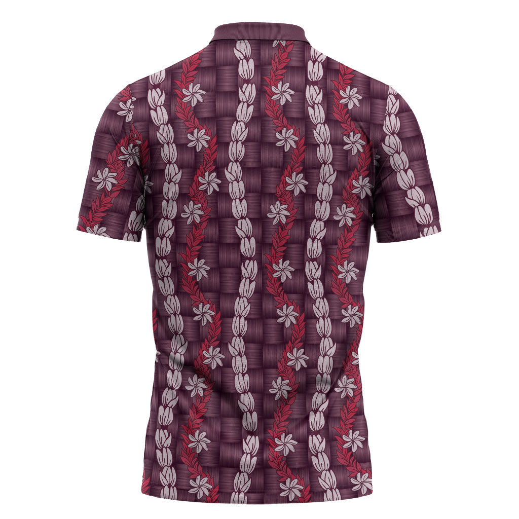 Pikake Maile Tiare Lei Zipper Polo Shirt Akala Lauhala Pattern