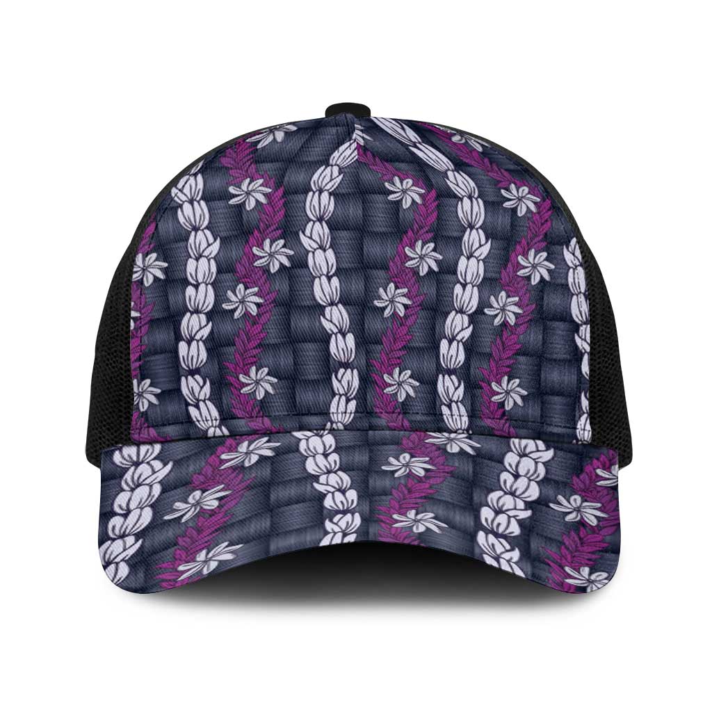 Pikake Maile Tiare Lei Baseball Net Cap Poni Lauhala Pattern