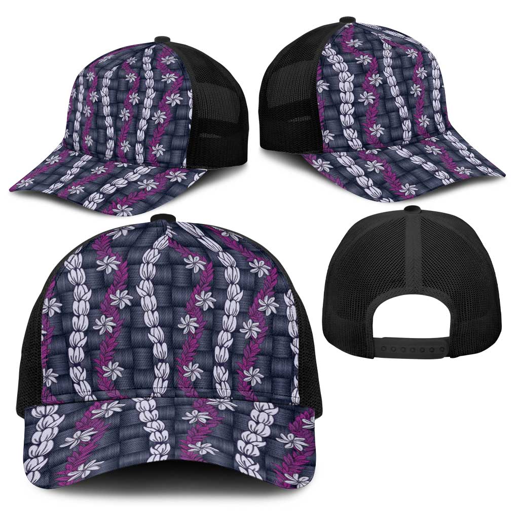 Pikake Maile Tiare Lei Baseball Net Cap Poni Lauhala Pattern