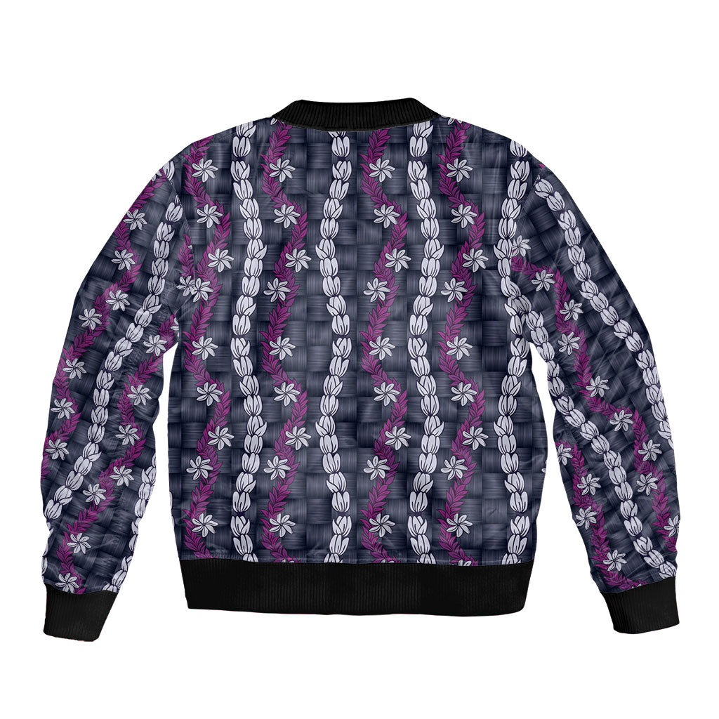 Pikake Maile Tiare Lei Bomber Jacket Poni Lauhala Pattern