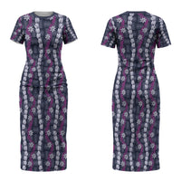Pikake Maile Tiare Lei Couples Matching Short Sleeve Bodycon Dress and Long Sleeve Button Shirt Poni Lauhala Pattern LT01 - Polynesian Pride