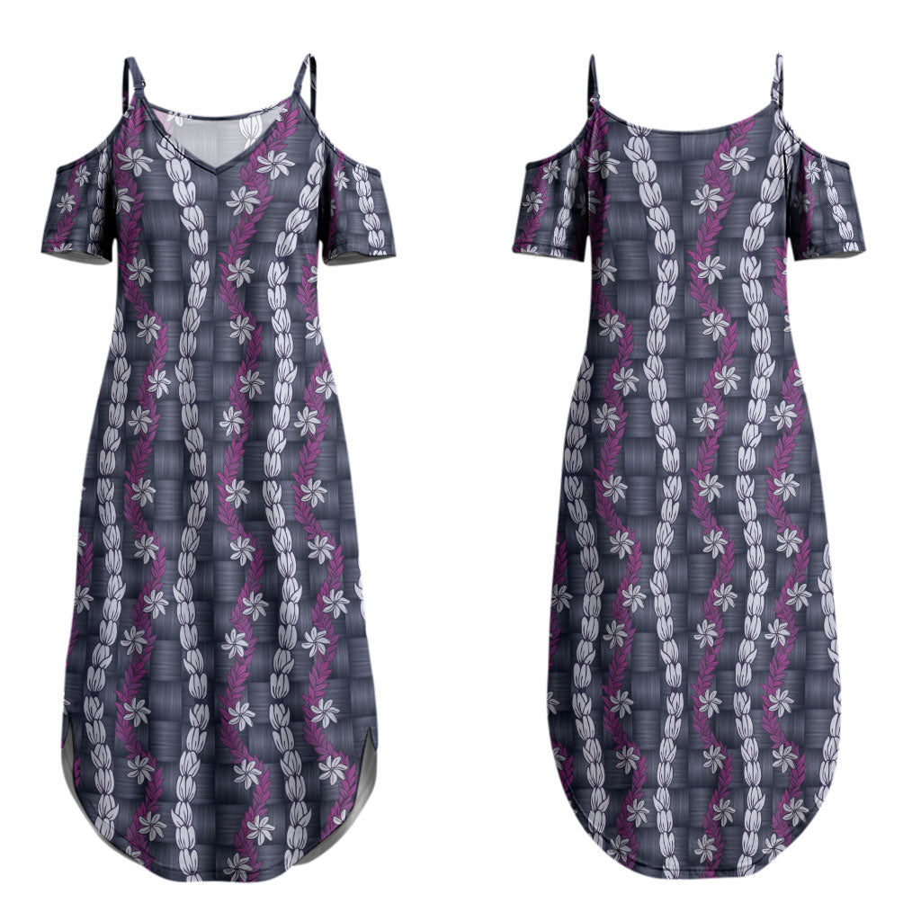 Pikake Maile Tiare Lei Couples Matching Summer Maxi Dress and Hawaiian Shirt Poni Lauhala Pattern LT01 - Polynesian Pride